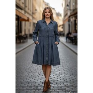 Uncle Frank Shirt Dress Womens XS Blue Tencel Pintuck Pleated Denim Look NWT
